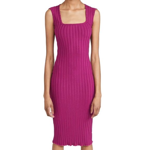 Simon Miller Dress Amos Ribbed Magenta Square Neck Sleeveless Knit Midi Dress L - Picture 1 of 8